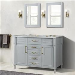 48in. Double Vanity with Carrara Marble Top - Light Gray & White - Elegant Design