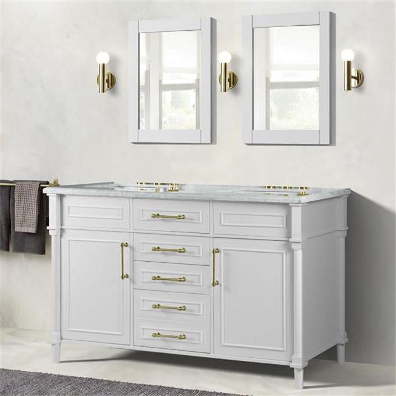 60 in. Double Vanity with Carrara Marble Top, White