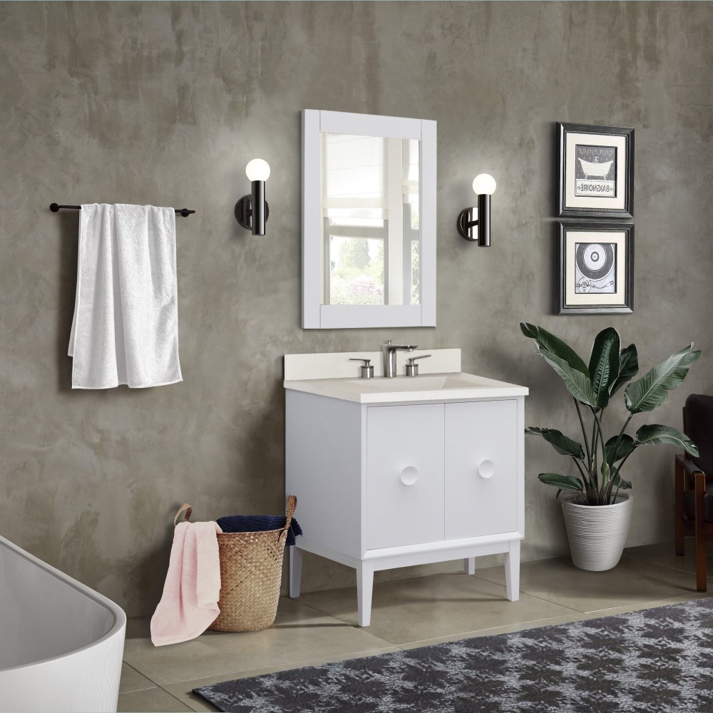 31 in. Single Vanity in White Finish with White Concrete Top & Rectangle Sink