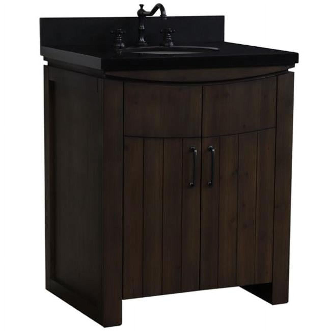 30 in. Wood Single Sink Vanity with Granite Top, Rustic & Black