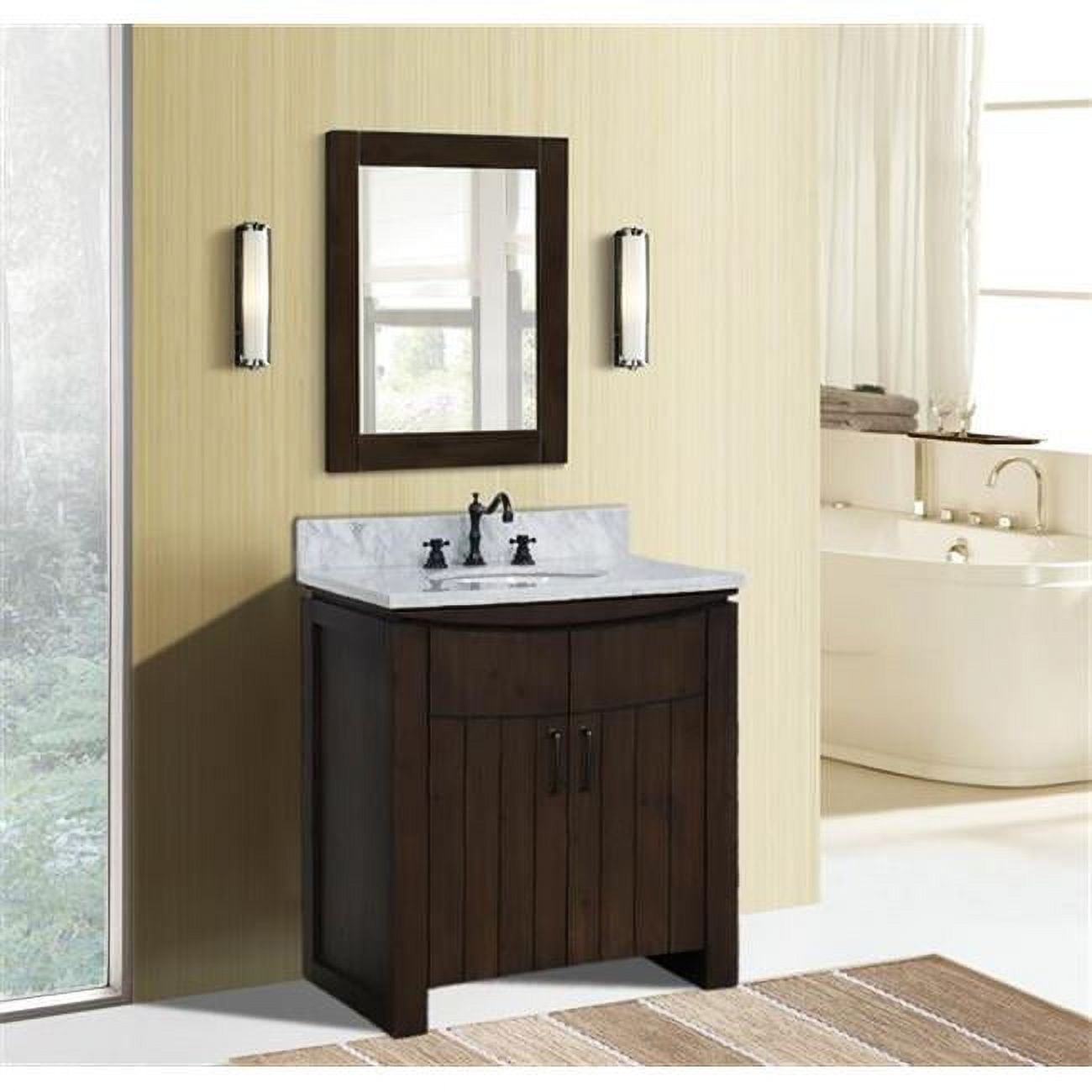 30 in. Wood Single Sink Vanity with Marble Top, Rustic & White