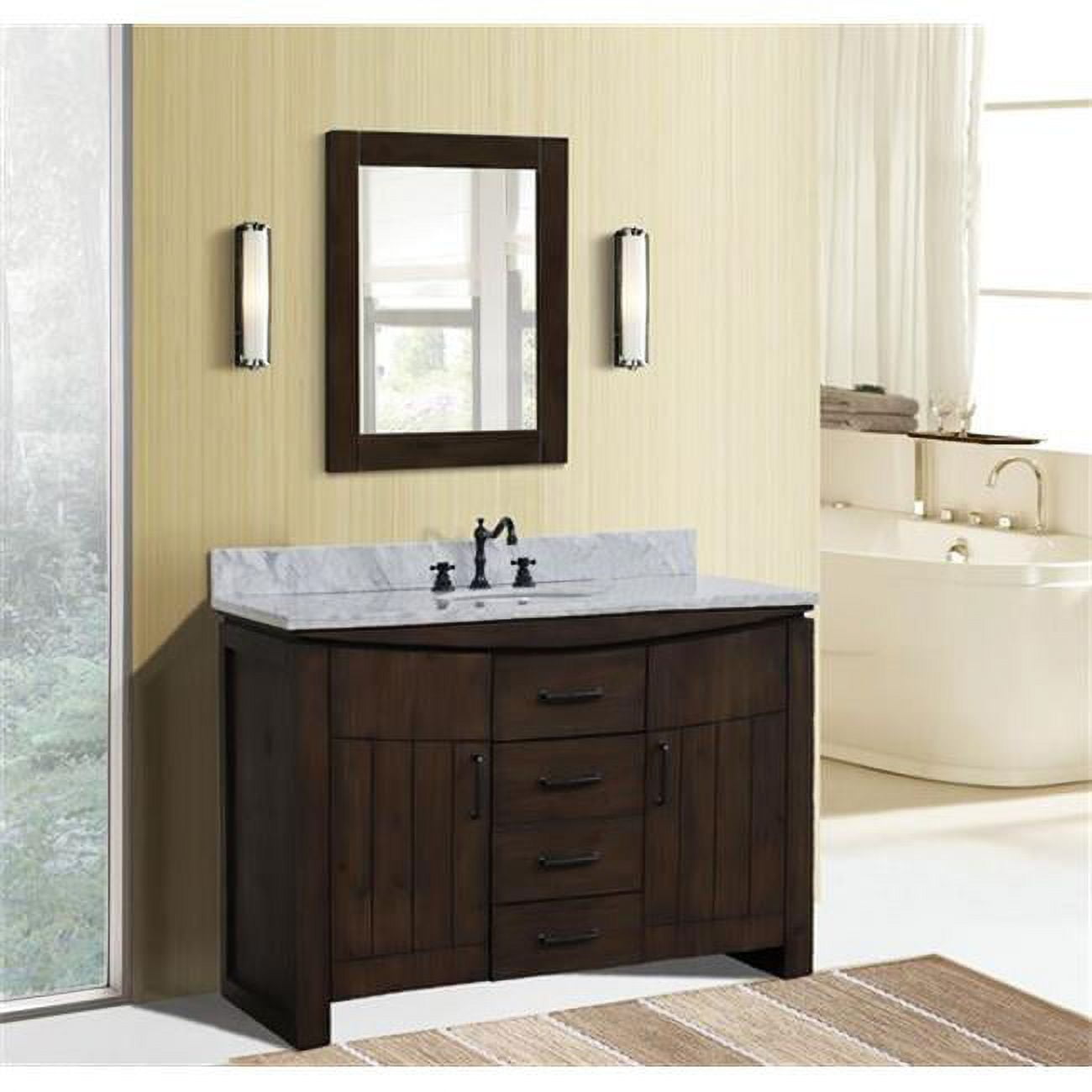 48 in. Single Sink Vanity with Wood & Marble Top, Rustic & White
