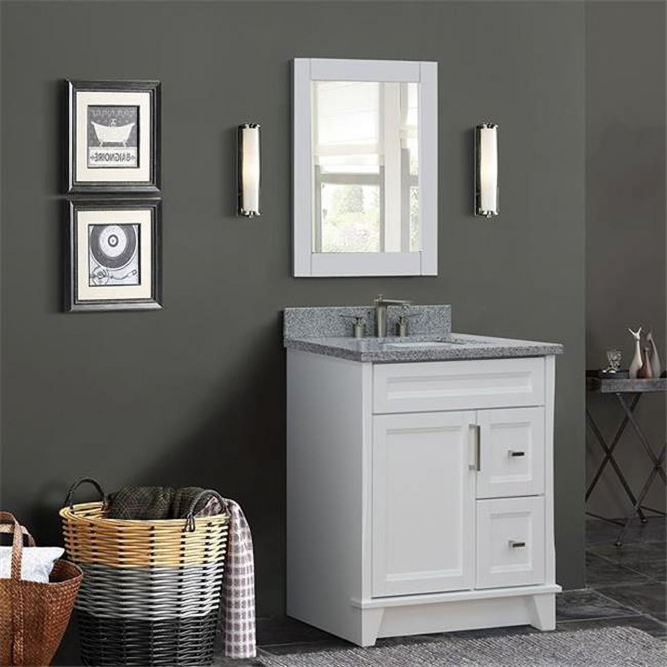 31 in. Single Rectangle Sink Vanity with Granite Top, White & Gray