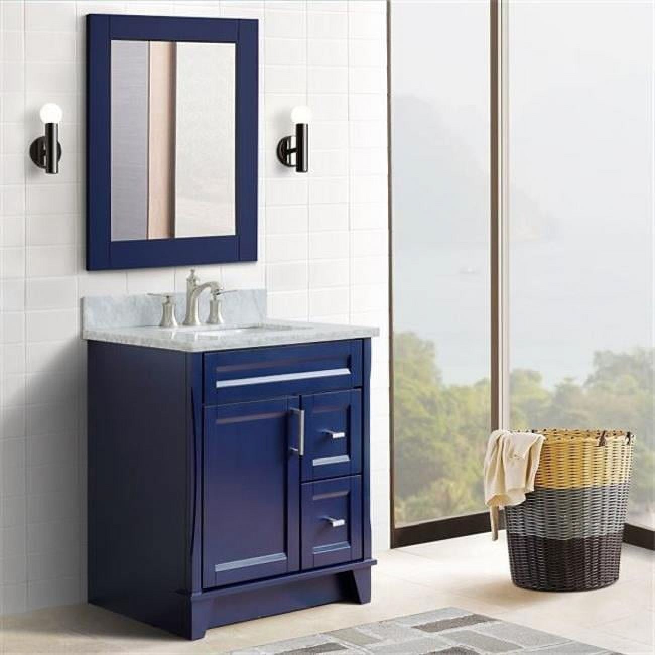 31 in. Single Rectangle Sink Vanity with Carrara Marble Top, Blue & White