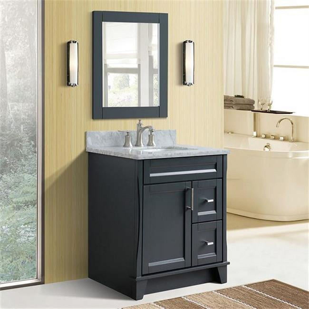 31 in. Single Rectangle Sink Vanity with Carrara Marble Top, Dark Gray & White