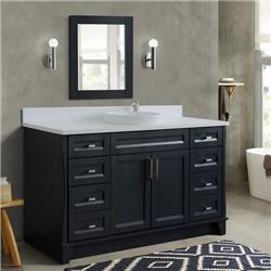 61 in. Single Round Sink Vanity with Quartz Top, Dark Gray & White