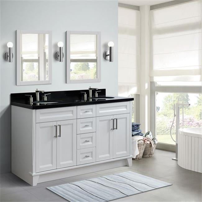 61 in. Double Oval Sink Vanity with Galaxy Granite Top, White & Black