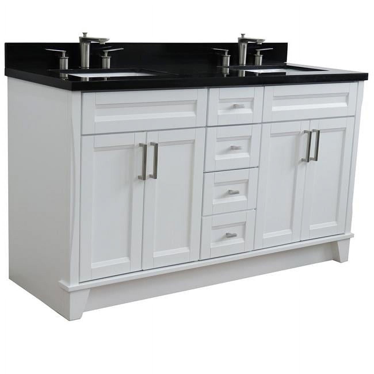 61 in. Galaxy Granite Rectangle Sink Double Vanity, White & Black
