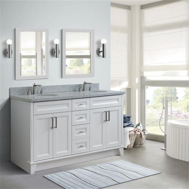 61 in. Double Oval Sink Vanity with Granite Top, White & Gray