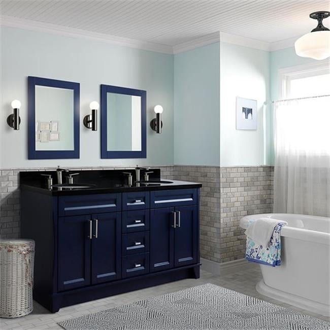 61 in. Double Oval Sink Vanity with Galaxy Granite Top, Blue & Black