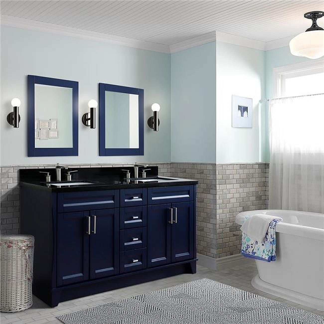 61 in. Galaxy Granite Rectangle Sink Double Vanity, Blue & Black