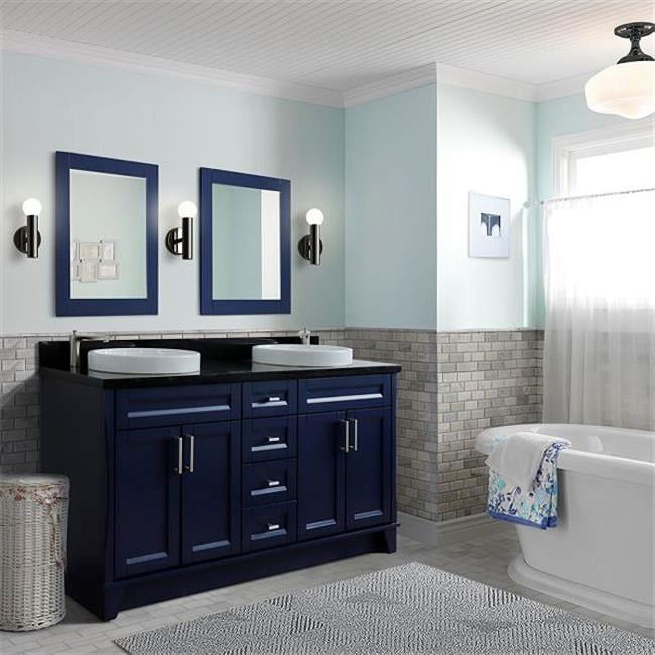 61 in. Double Round Sink Vanity with Galaxy Granite Top, Blue & Black
