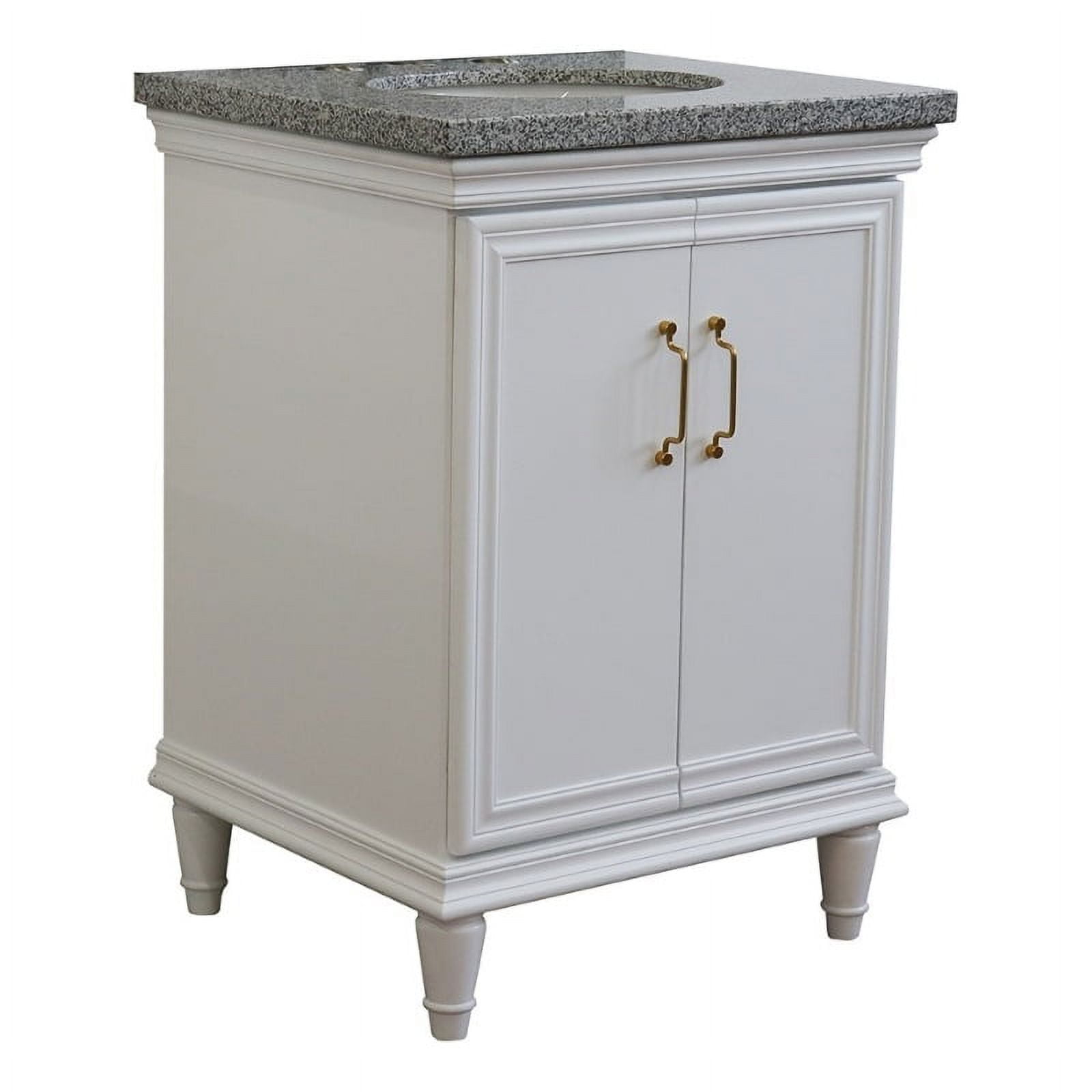 25 in. Single Oval Sink Vanity with Granite Top, White & Gray
