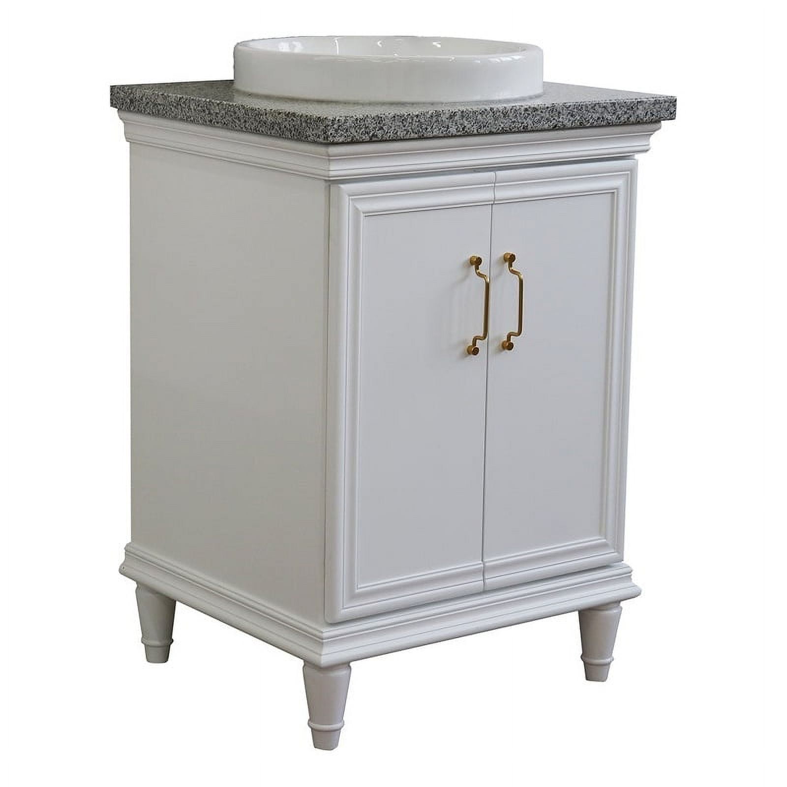 25 in. Single Round Sink Vanity with Granite Top, White & Gray