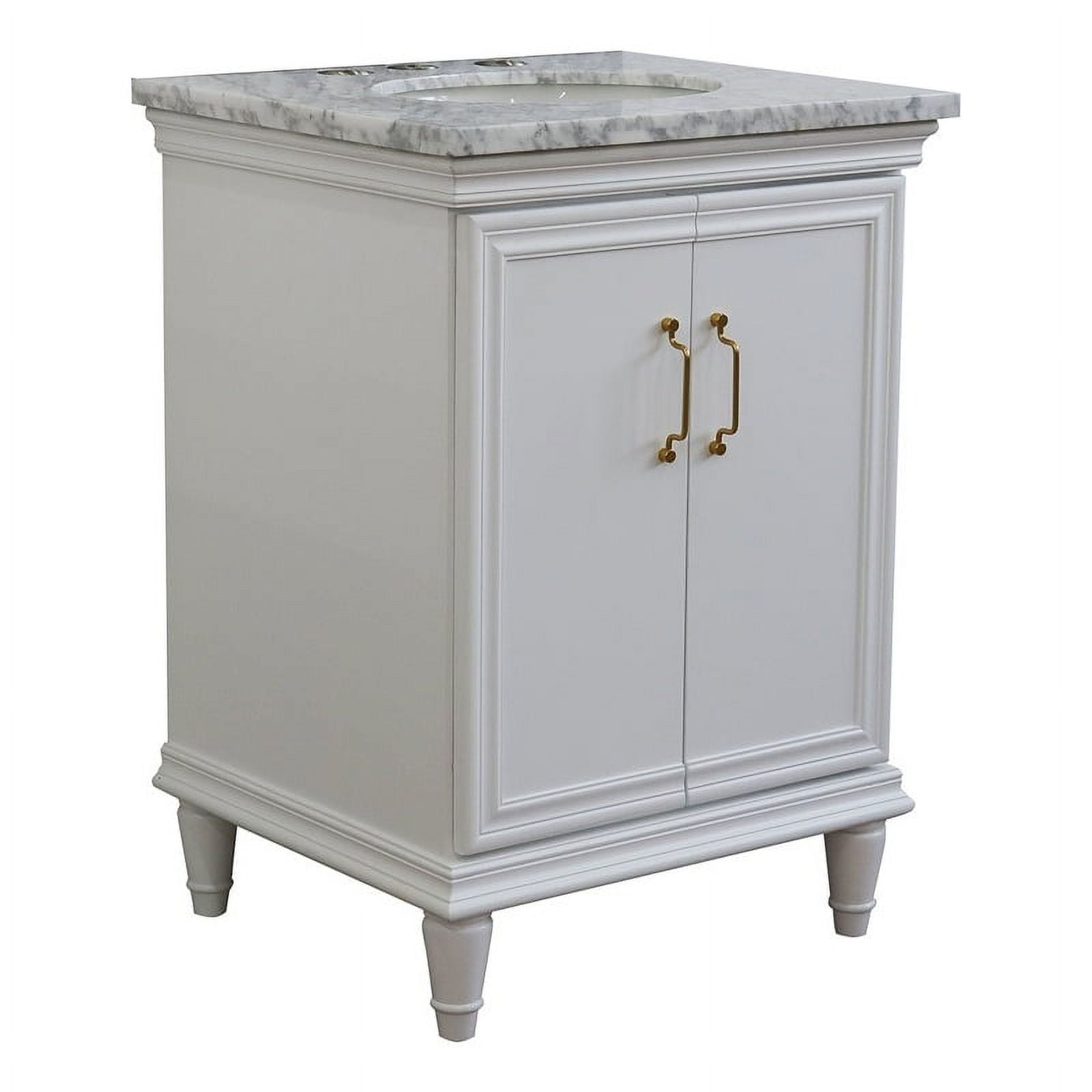 25 in. Single Oval Sink Vanity with Carrara Marble Top, White