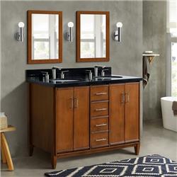49 in. Double Oval Sink Vanity with Galaxy Granite Top, Walnut & Black