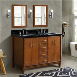 49 in. Double Rectangle Sink Vanity with Galaxy Granite Top, Walnut & Black