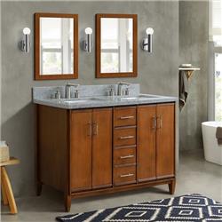 49 in. Double Rectangle Sink Vanity with Granite Top, Walnut & Gray