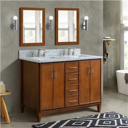 49 in. Double Rectangle Sink Vanity with Carrara Marble Top, Walnut & White