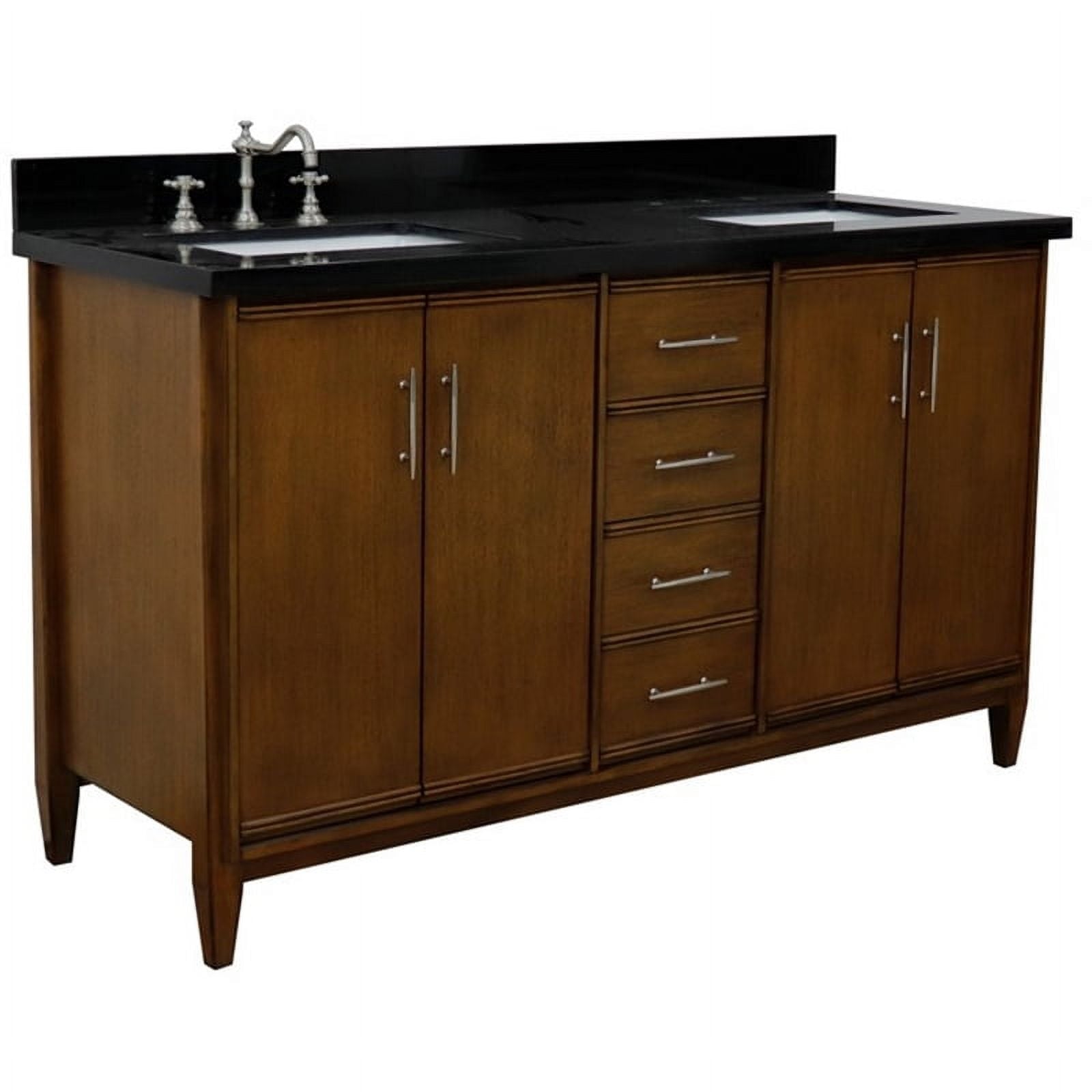 61 in. Galaxy Granite & Rectangle Sink Double Vanity, Walnut & Black