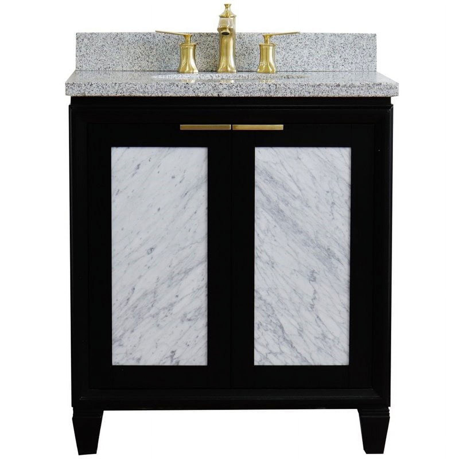 31 in. Single Oval Sink Vanity with Granite Top, Black & Gray