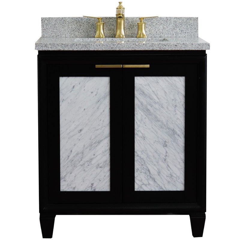 31 in. Single Rectangle Sink Vanity with Granite Top, Black & Gray