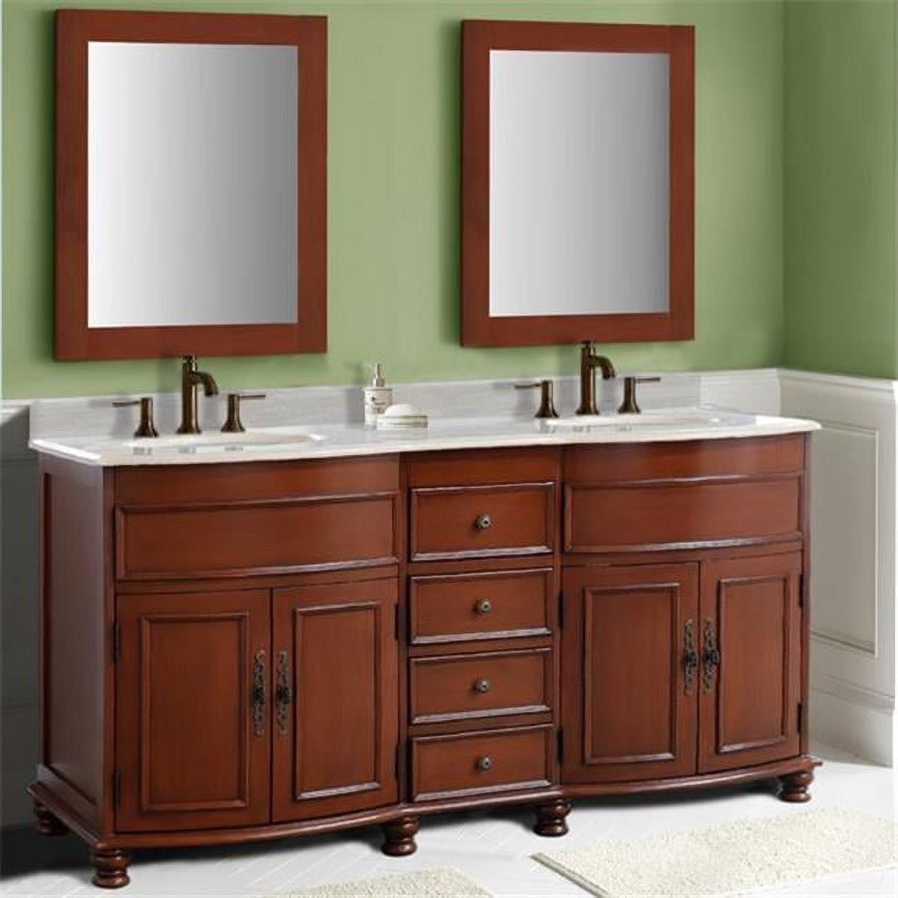 62 in. Double Sink Vanity with Carrara Marble Top, Walnut & Cream