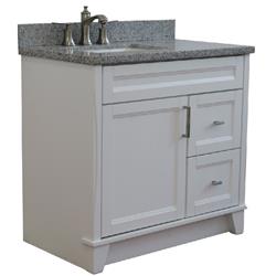 37 in. Single Sink Vanity with Granite Left Door & Left Sink, White & Gray