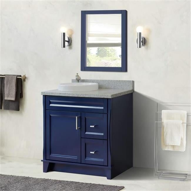 37 in. Single Sink Vanity with Granite Top, Blue & Gray - Left Door & Round Left Sink