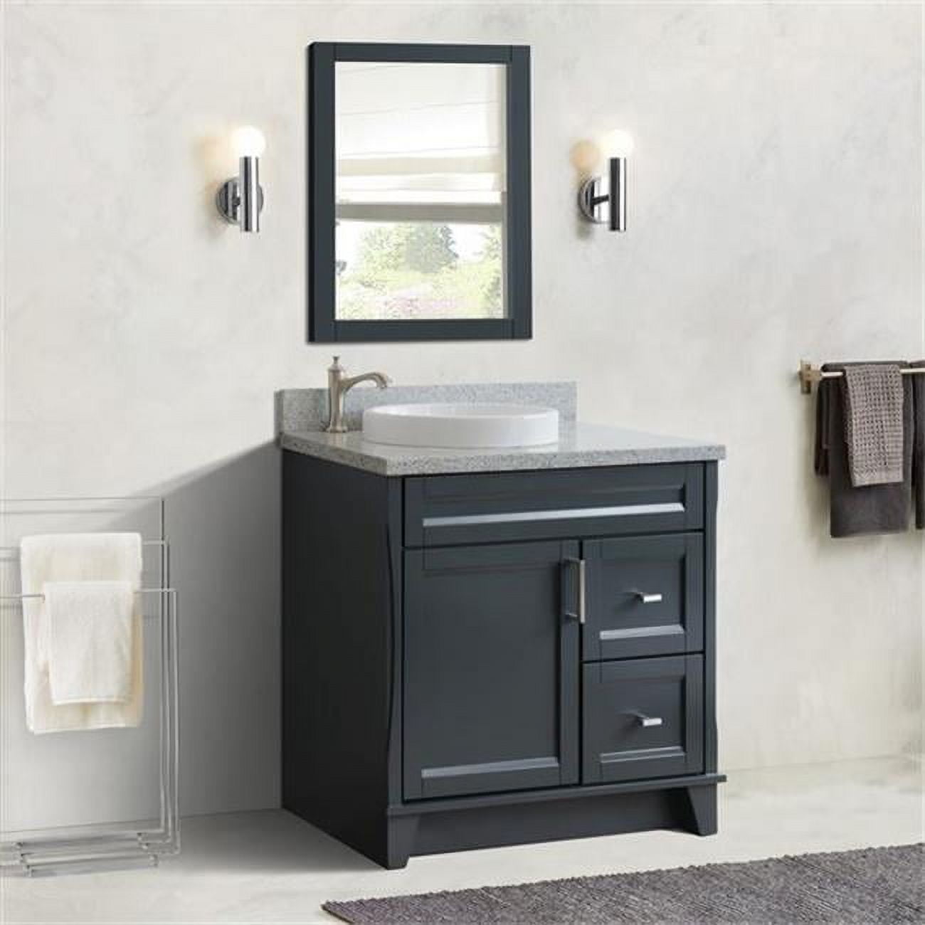 37 in. Single Sink Vanity with Granite Top, Dark Gray & Gray - Left Door & Round Left Sink