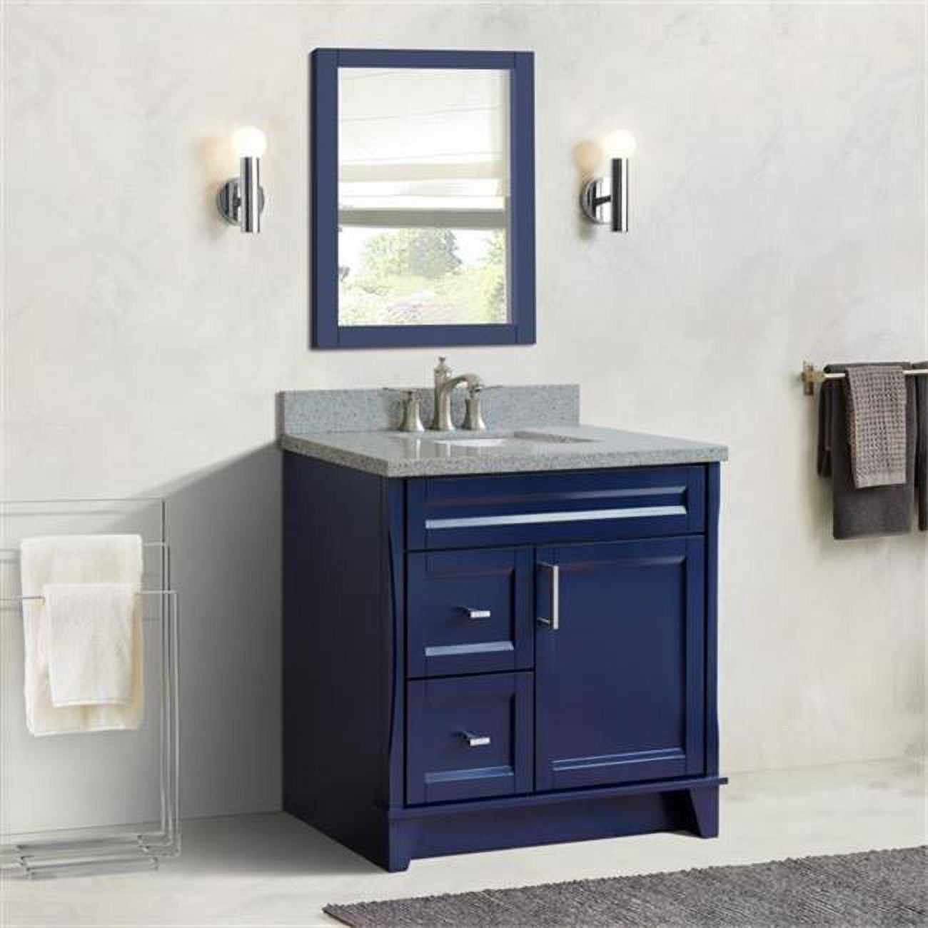 37 in. Single Sink Vanity with Granite Top, Blue & Gray - Center Rectangle Sink & Right Drawers