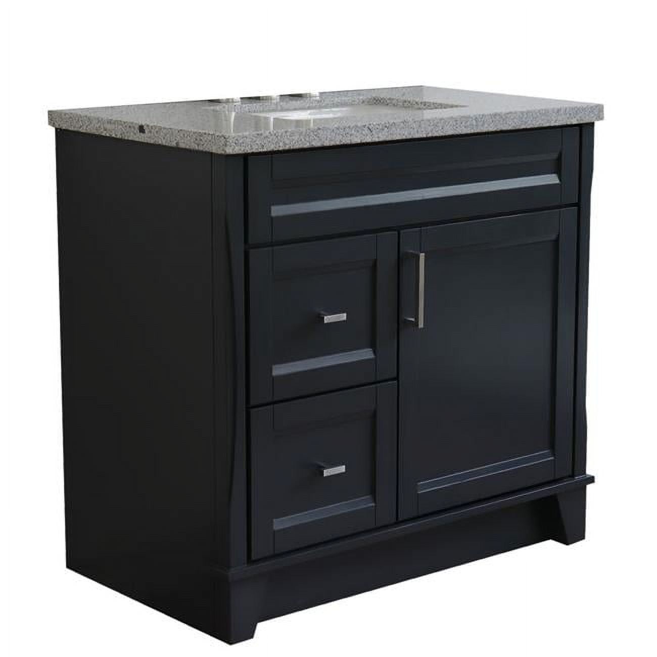 37 in. Single Sink Vanity with Granite Top, Dark Gray & Gray - Center Rectangle Sink & Right Drawers