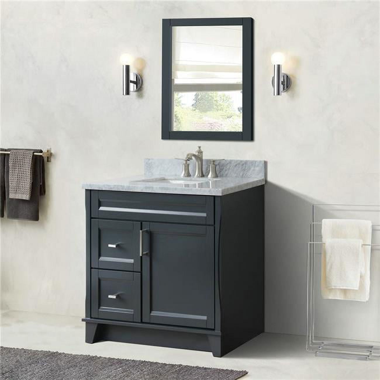 37 in. Single Sink Vanity with Carrara Marble, Center Rectangle Sink, Dark Gray & White - Right Drawers -  ComfortCorrect, CO2800673