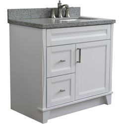 Bellaterra Home 400700-37R-WH-GYRR 37 in. Single Sink Vanity with Granite Top, White & Gray - Left Rectangle Sink & Right Drawers -  Bellaterra Home LLc