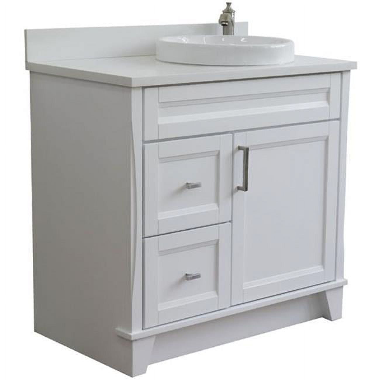 Bellaterra Home 400700-37R-WH-WERDR 37 in. Single Sink Vanity with Quartz Top, White - Left Round Sink & Right Drawers -  Bellaterra Home LLc