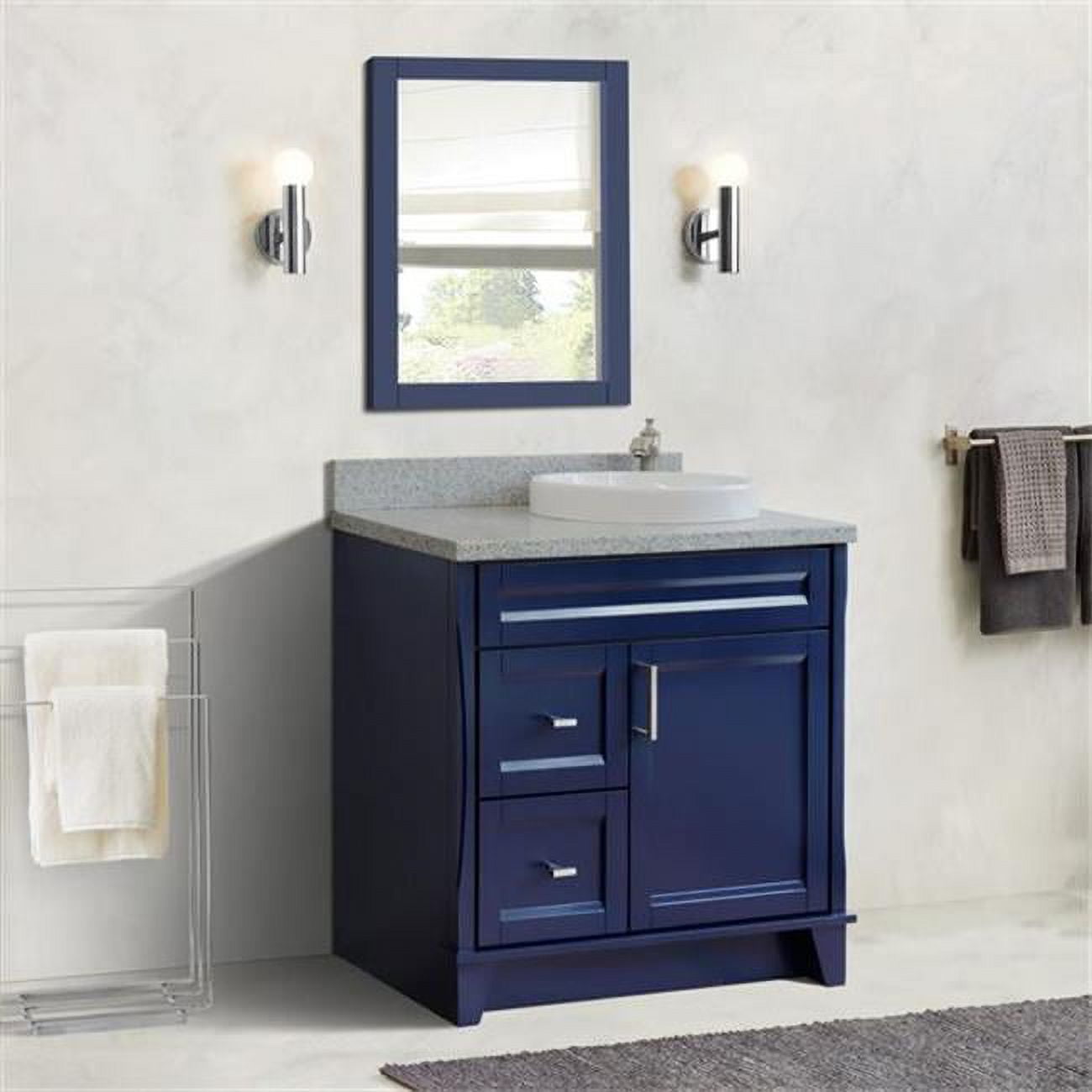 Bellaterra Home 400700-37R-BU-GYRDR 37 in. Single Sink Vanity with Granite Top, Blue & Gray - Left Round Sink & Right Drawers -  Bellaterra Home LLc