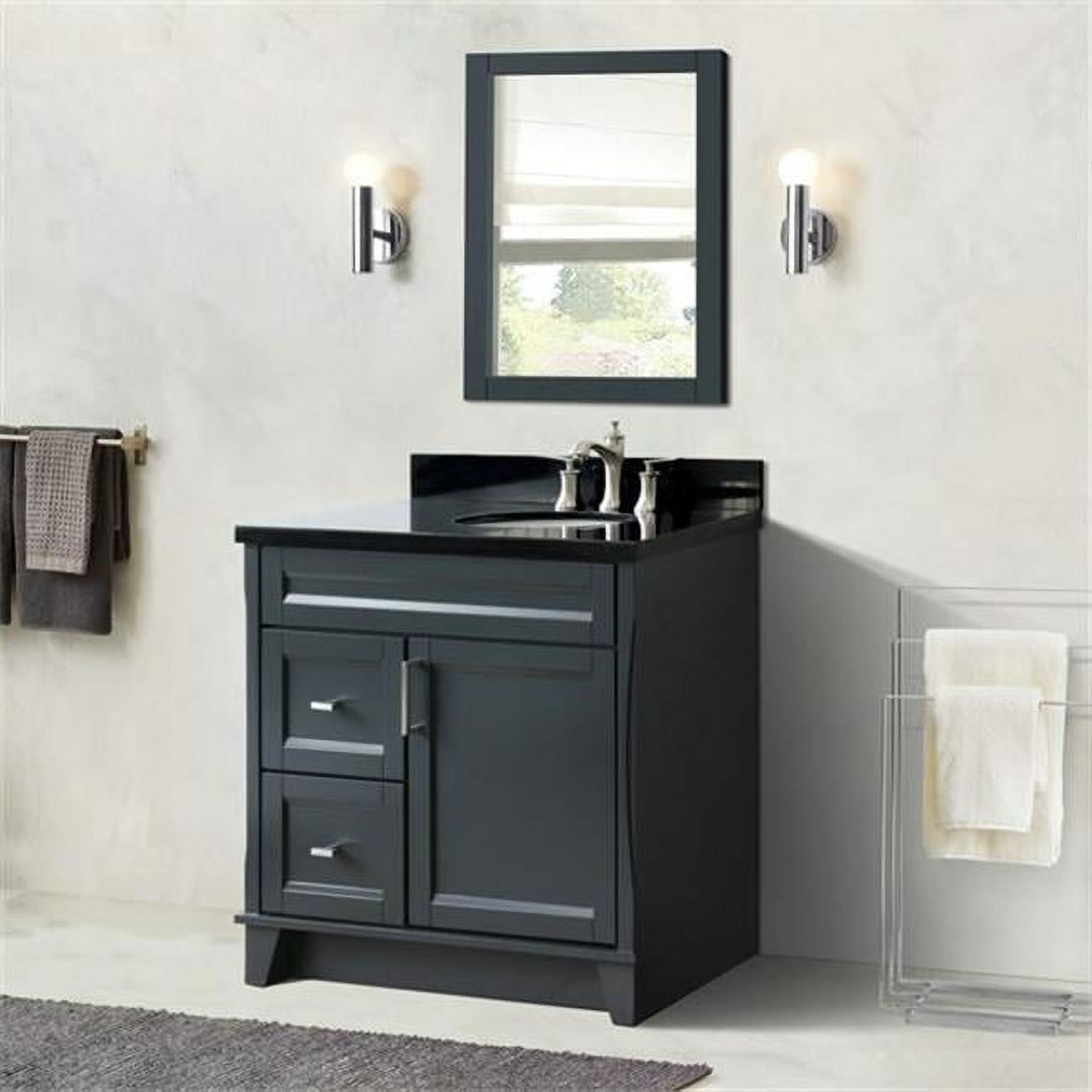 Bellaterra Home 400700-37R-DG-BGOR 37 in. Single Sink Vanity with Galaxy Granite Top, Dark Gray & Black - Left Oval Sink & Right Drawers -  Bellaterra Home LLc