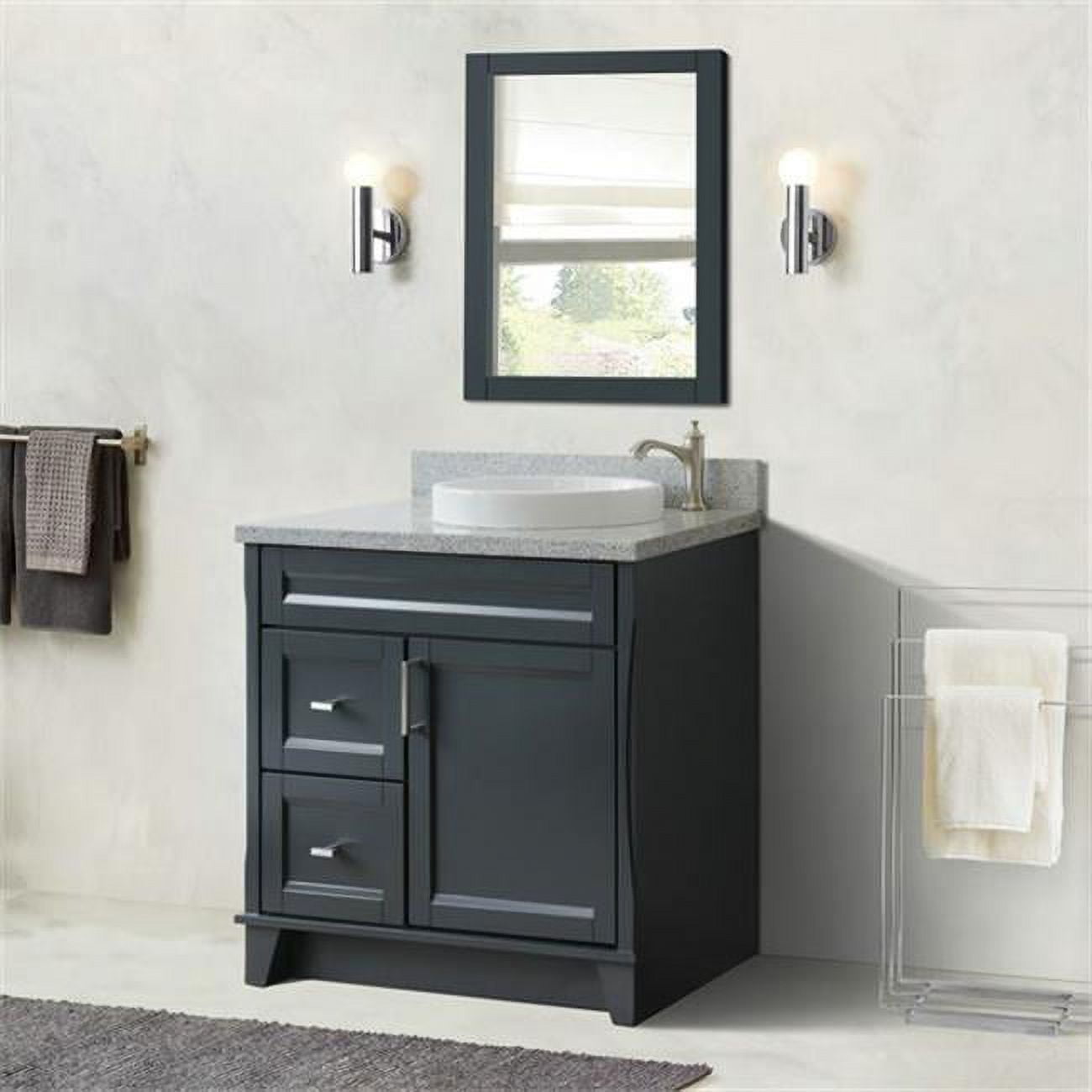 37 in. Single Sink Vanity with Granite Top, Dark Gray & Gray - Left Round Sink & Right Drawers