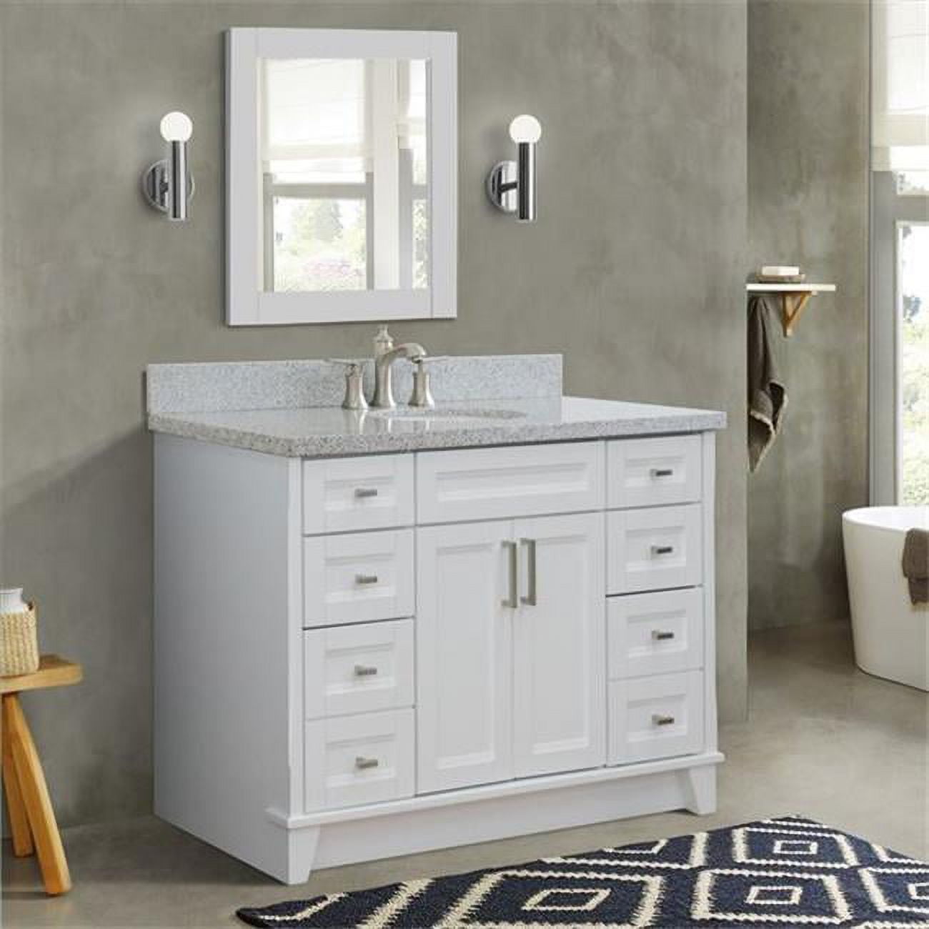 49 in. Single Oval Sink Vanity with Granite Top, White & Gray