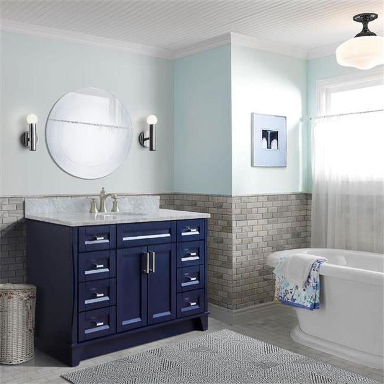 49 in. Single Oval Sink Vanity with Carrara Marble Top, Blue & White