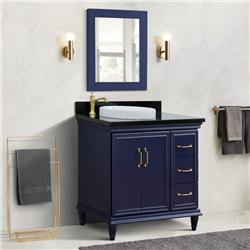 Bellaterra Home 400800-37L-BU-BGRDL 37 in. Single Round Sink Vanity with Galaxy Granite Top, Blue & Black - Left Door & Sink