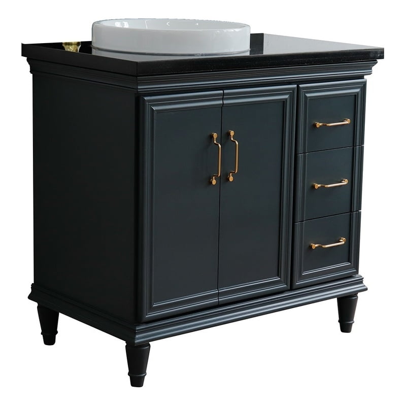 37 in. Single Round Sink Vanity with Galaxy Granite Top - Dark Gray & Black - Left Door & Sink