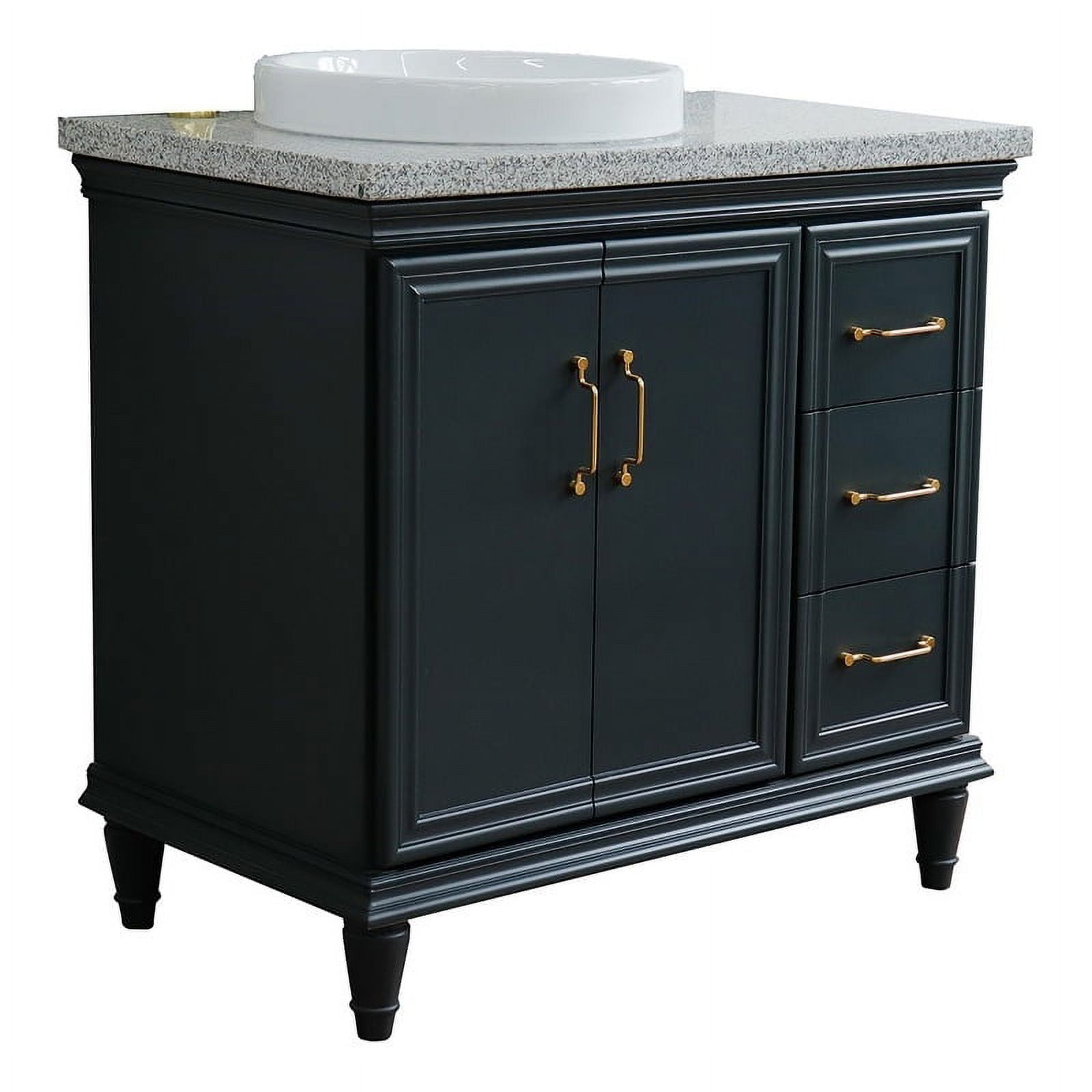 37 in. Single Round Sink Vanity with Granite Top, Dark Gray & Gray - Left Door & Sink