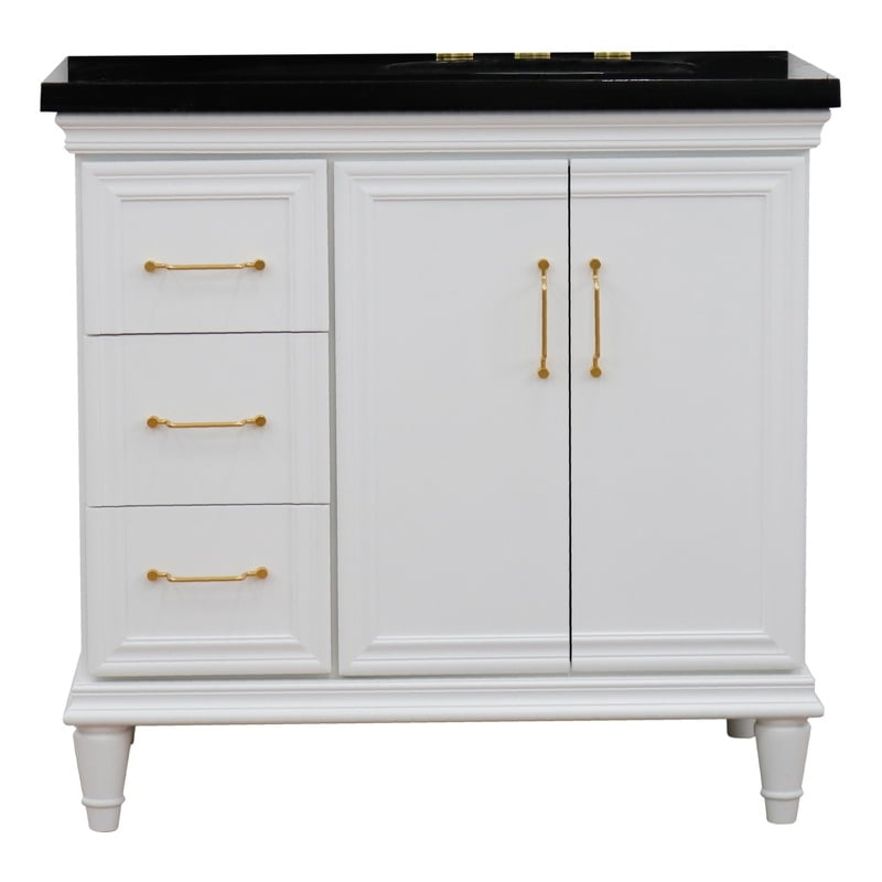 Bellaterra Home 400800-37R-WH-BGOR 37 in. Single Oval Sink Vanity with Galaxy Granite Top, White & Black - Right Door & Sink -  Bellaterra Home LLc