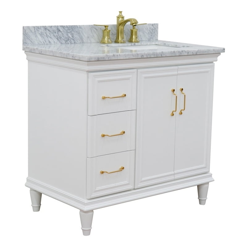 Bellaterra Home 400800-37R-WH-WMRR 37 in. Carrara Rectangle Sink Single Vanity, White - Right Door & Right Sink -  Bellaterra Home LLc