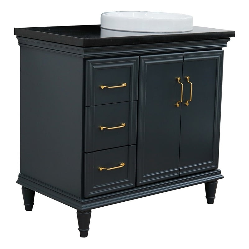 Bellaterra Home 400800-37R-DG-BGRDR 37 in. Single Round Sink Vanity with Galaxy Granite Top, Dark Gray & Black - Right Door & Sink -  Bellaterra Home LLc