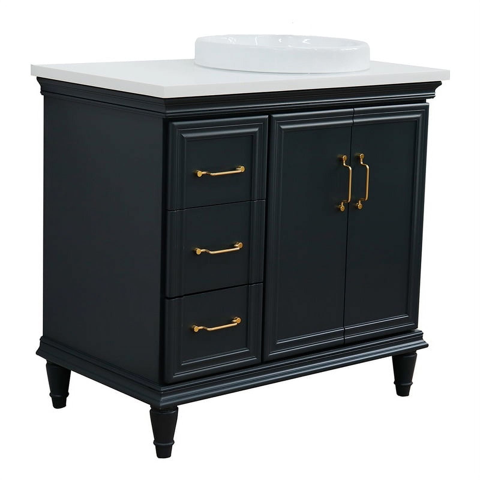 Bellaterra Home 400800-37R-DG-WERDR 37 in. Single Round Sink Vanity with Quartz Top, Dark Gray & White - Right Door & Sink -  Bellaterra Home LLc