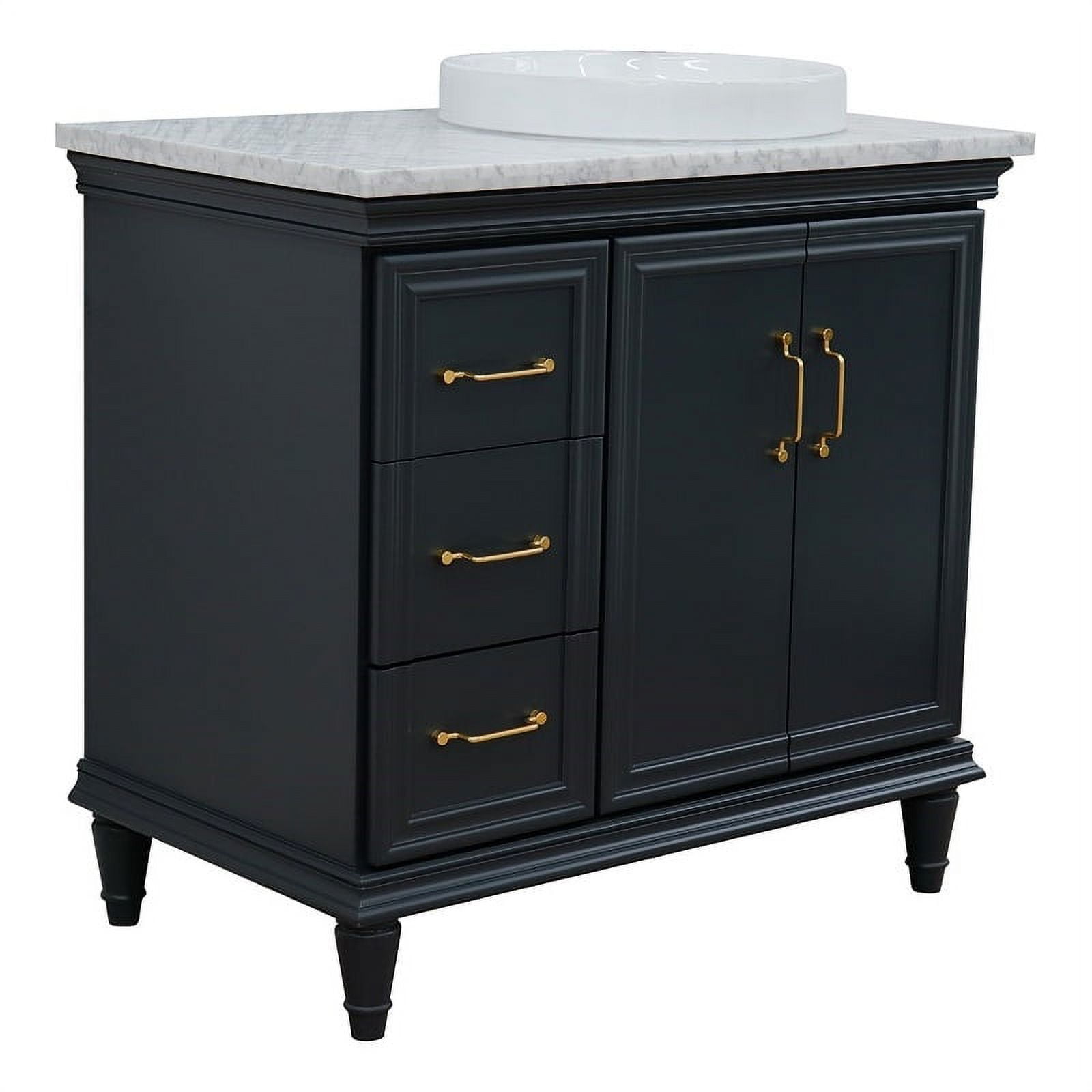 Bellaterra Home 400800-37R-DG-WMRDR 37 in. Single Round Sink Vanity with Carrara Marble Top, Dark Gray & White - Right Door & Sink -  Bellaterra Home LLc