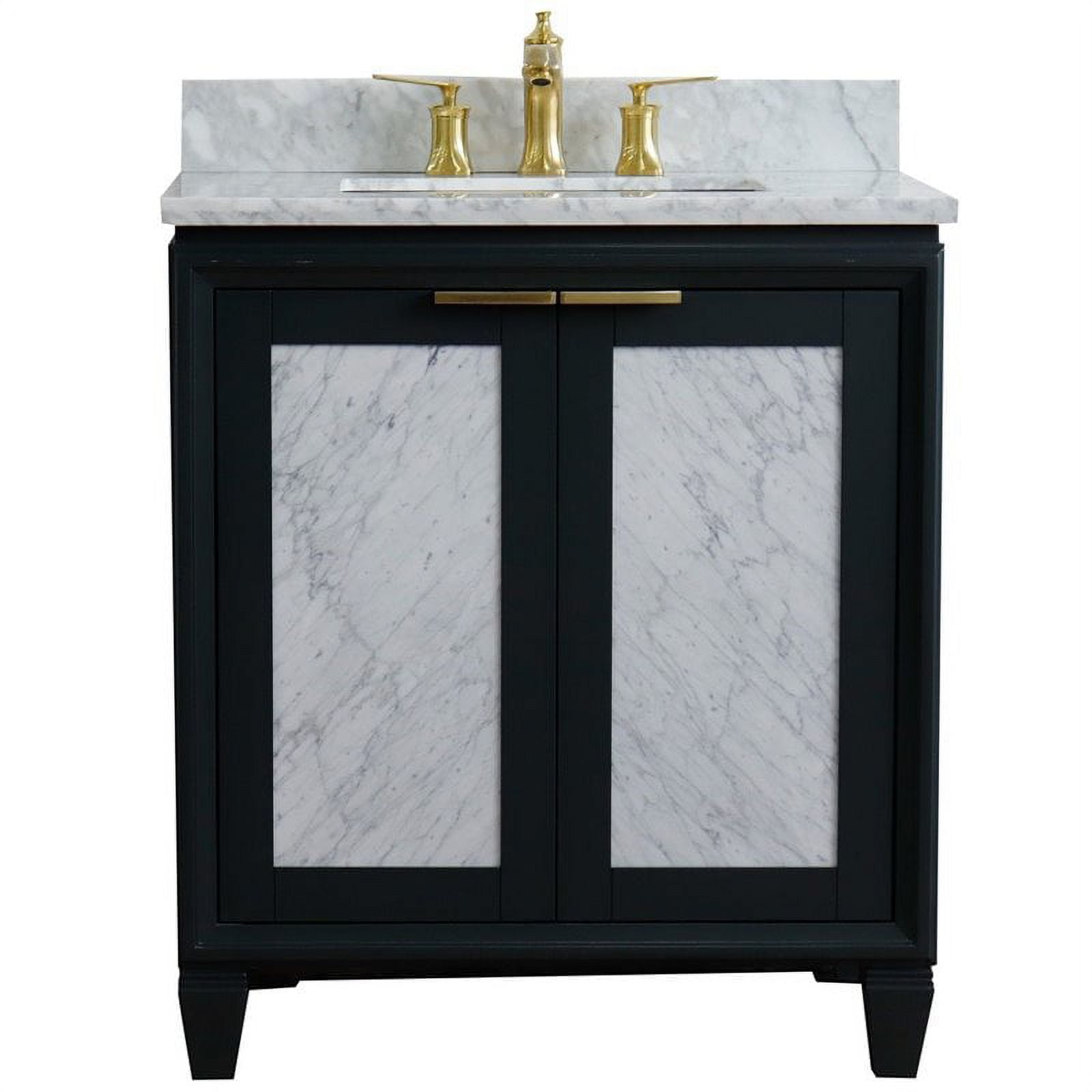 31 in. Single Rectangle Sink Vanity with Carrara Marble Top, Dark Gray & White