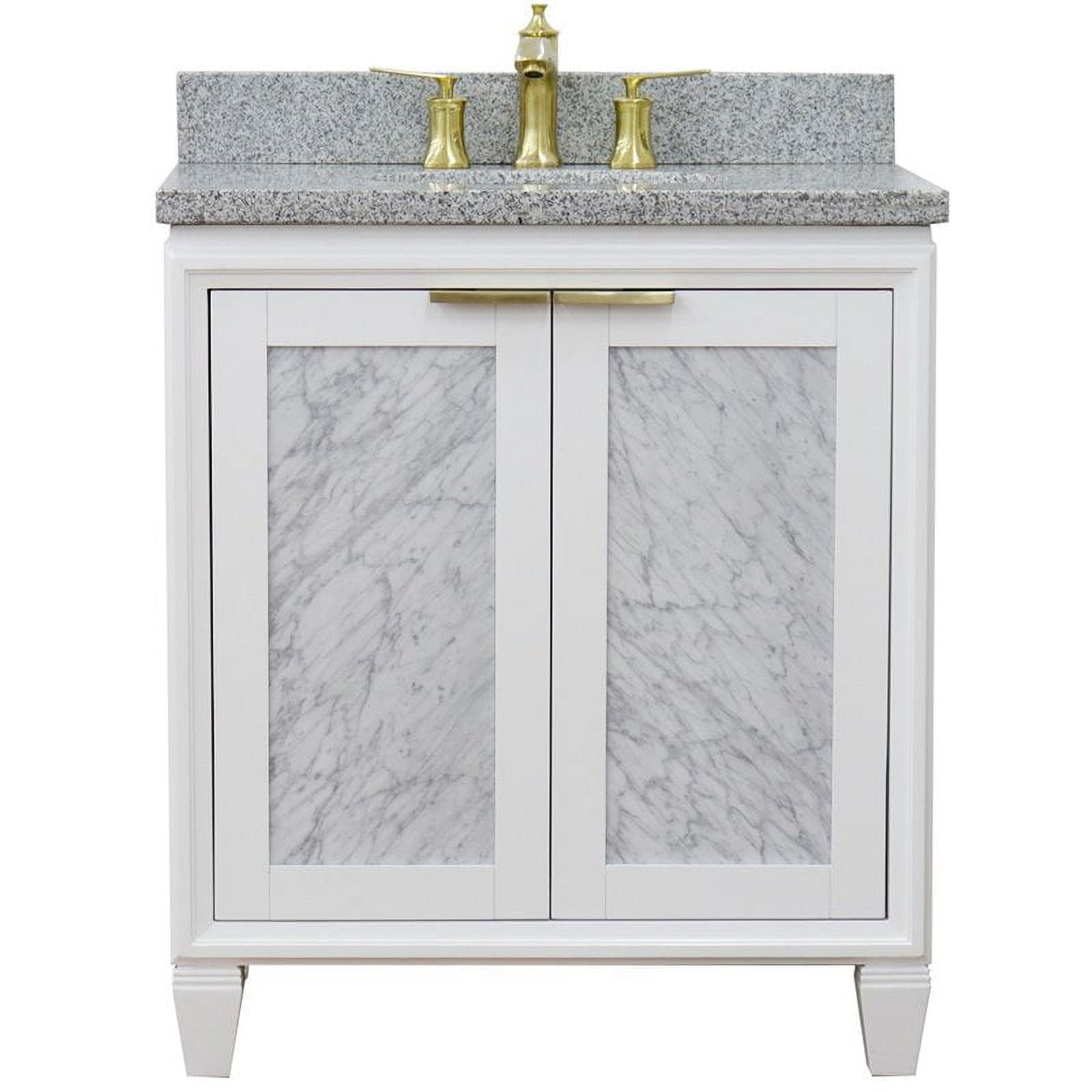 31 in. Single Oval Sink Vanity with Granite Top, White & Gray